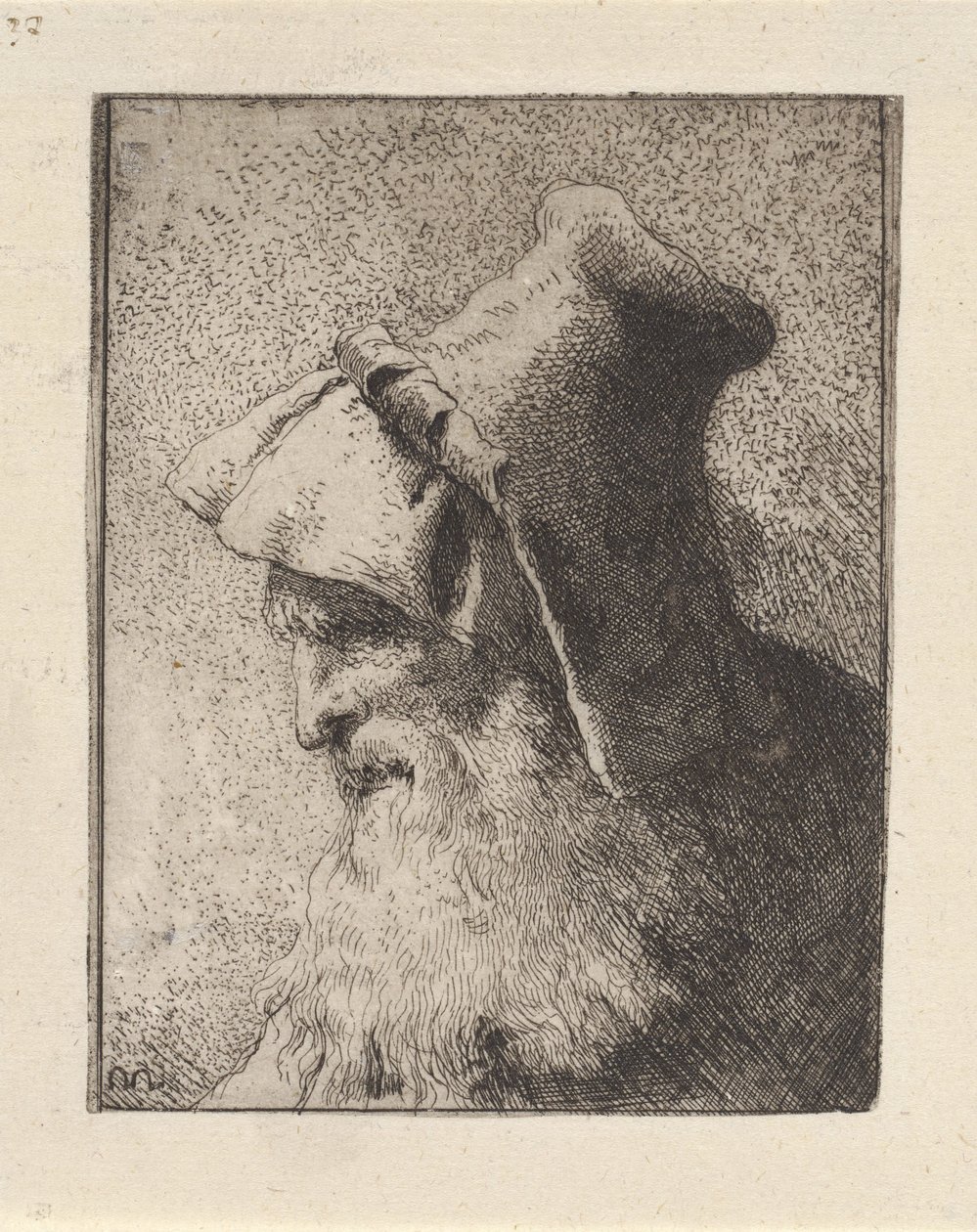 Profilo di un uomo anziano con la barba, tratto dalla *Raccolta di Teste* da Giovanni Domenico Tiepolo