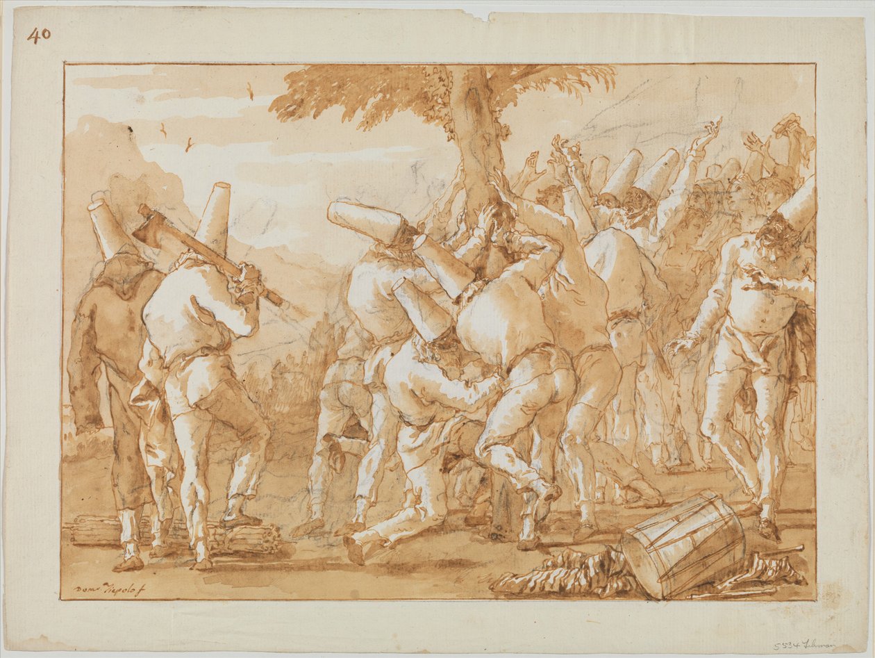 Punchinellos fällen (oder pflanzen) einen Baum da Giovanni Domenico Tiepolo