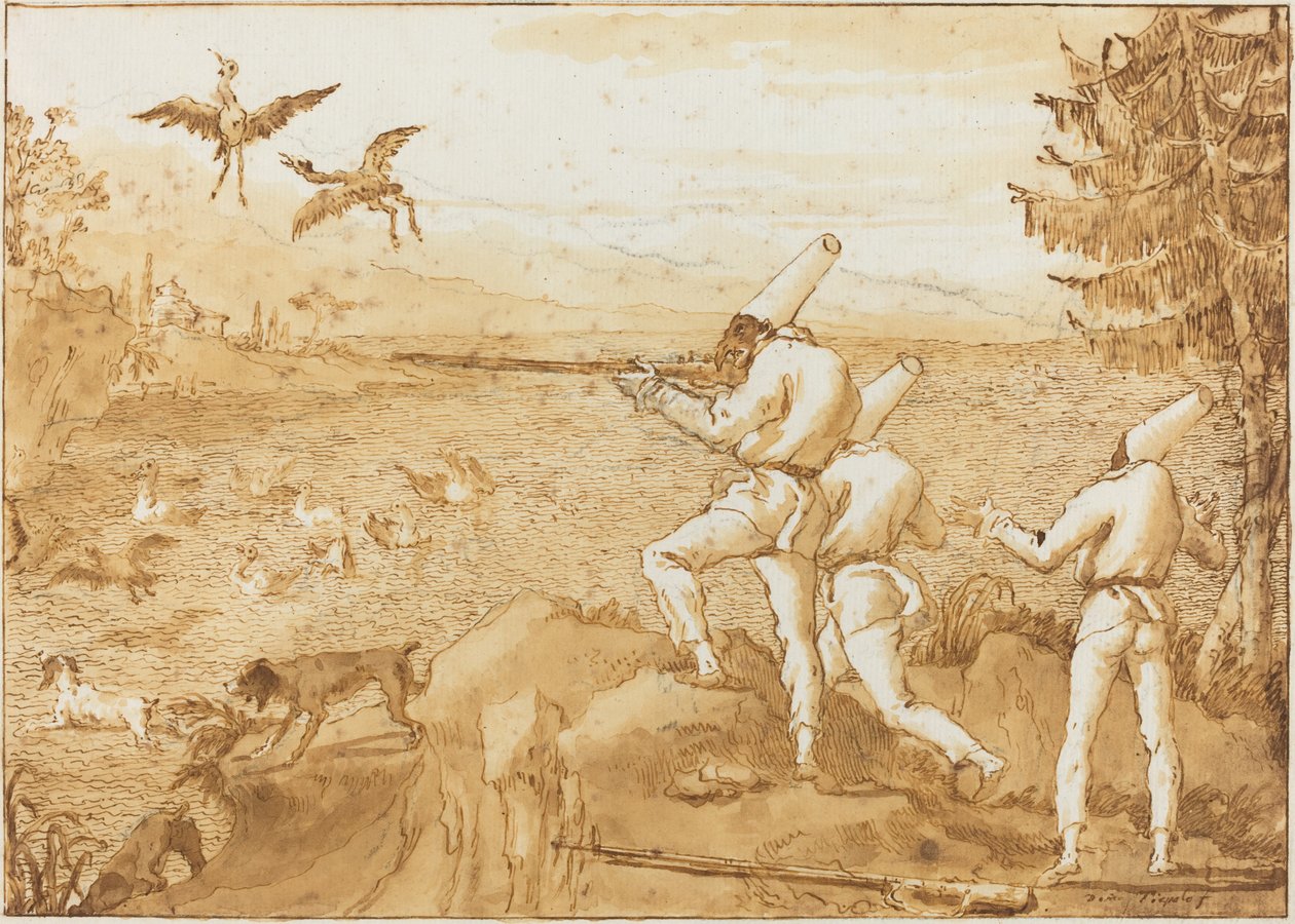 Punchinellos che cacciano uccelli acquatici da Giovanni Domenico Tiepolo