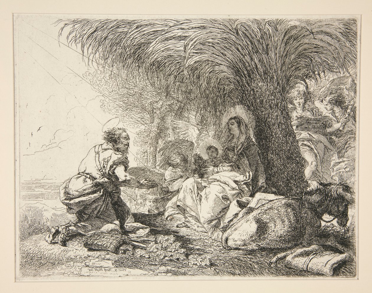 San Giuseppe adora il Bambino Gesù, dalla serie Idee pittoresche sopra la fuga in Egitto da Giovanni Domenico Tiepolo