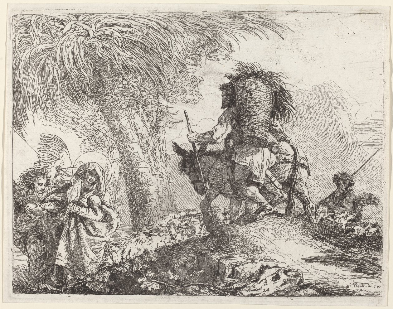 La Fuga, Giuseppe a Destra e Maria e Angelo a Sinistra da Giovanni Domenico Tiepolo