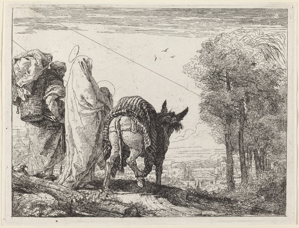 La Fuga con la Sacra Famiglia a Sinistra da Giovanni Domenico Tiepolo