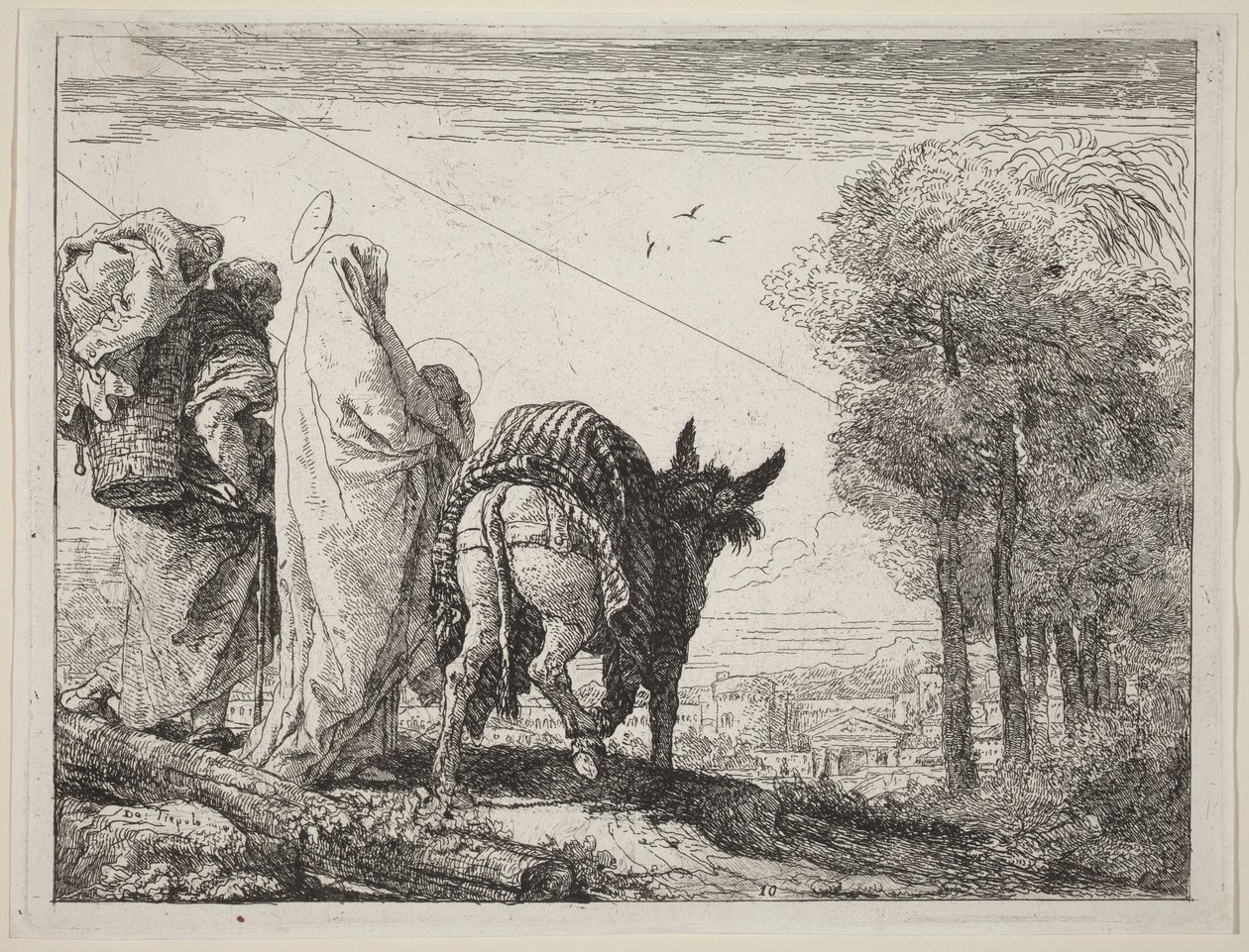 La fuga con la Sacra Famiglia a sinistra da Giovanni Domenico Tiepolo