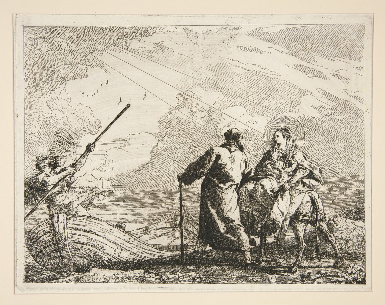 La Sacra Famiglia giunge in riva al fiume, dalla serie “Idee pittoresche sopra la fuga in Egitto” da Giovanni Domenico Tiepolo
