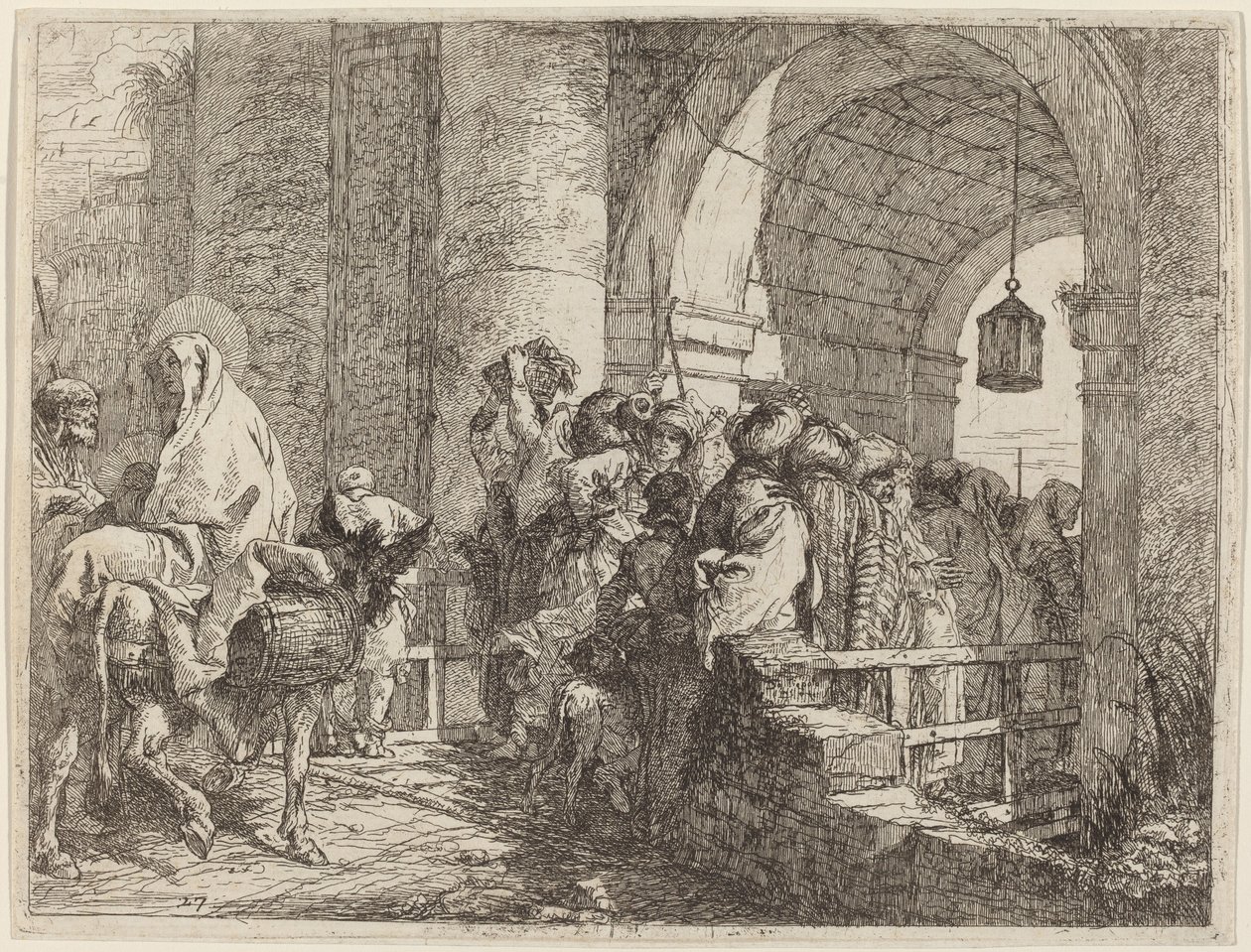 La Sacra Famiglia arriva a una porta della città da Giovanni Domenico Tiepolo