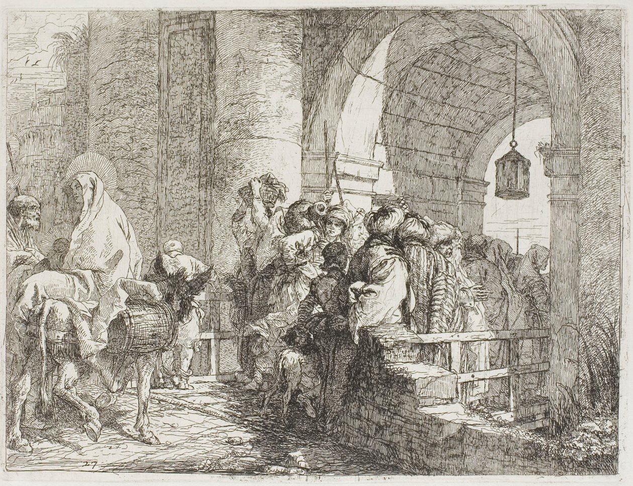 La Sacra Famiglia arriva a una porta della città, tavola 27 da La fuga in Egitto da Giovanni Domenico Tiepolo
