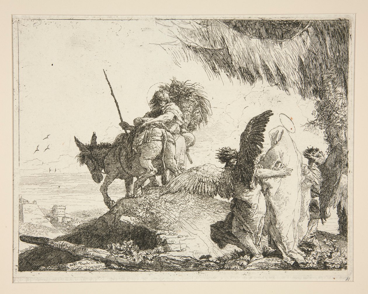 La Sacra Famiglia tra Due Angeli, dalla serie Idee pittoresche sopra la fuga in Egitto da Giovanni Domenico Tiepolo