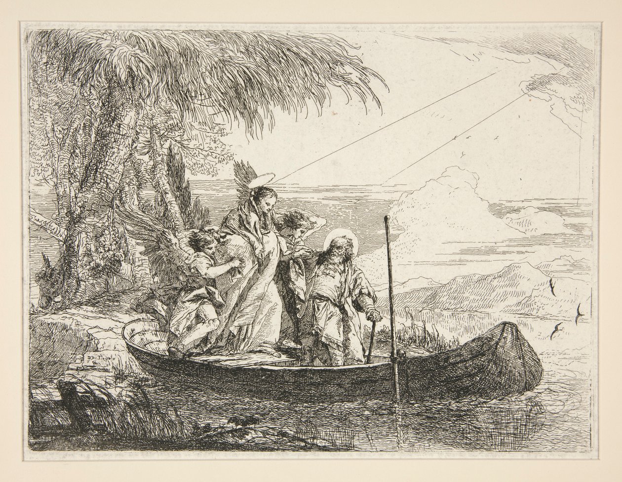La Sacra Famiglia entra in una barca, dalla serie Idee pittoresche sopra la fuga in Egitto da Giovanni Domenico Tiepolo