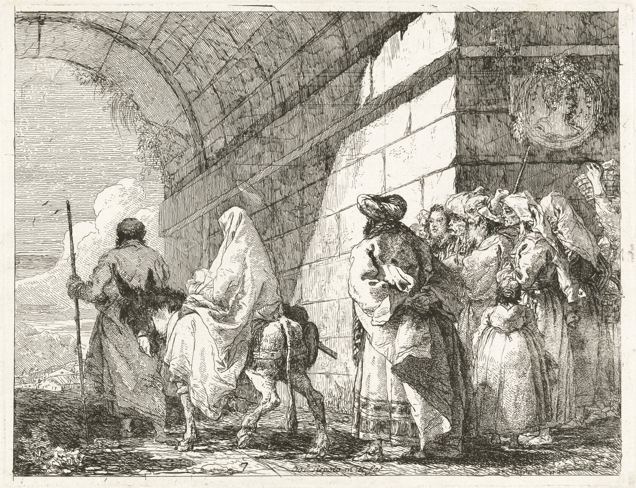 La Sacra Famiglia passa sotto un arco della città da Giovanni Domenico Tiepolo