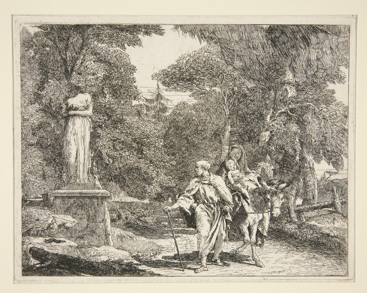 La Sacra Famiglia passa vicino a una statua, dalla serie Idee pittoresche sopra la fuga in Egitto da Giovanni Domenico Tiepolo