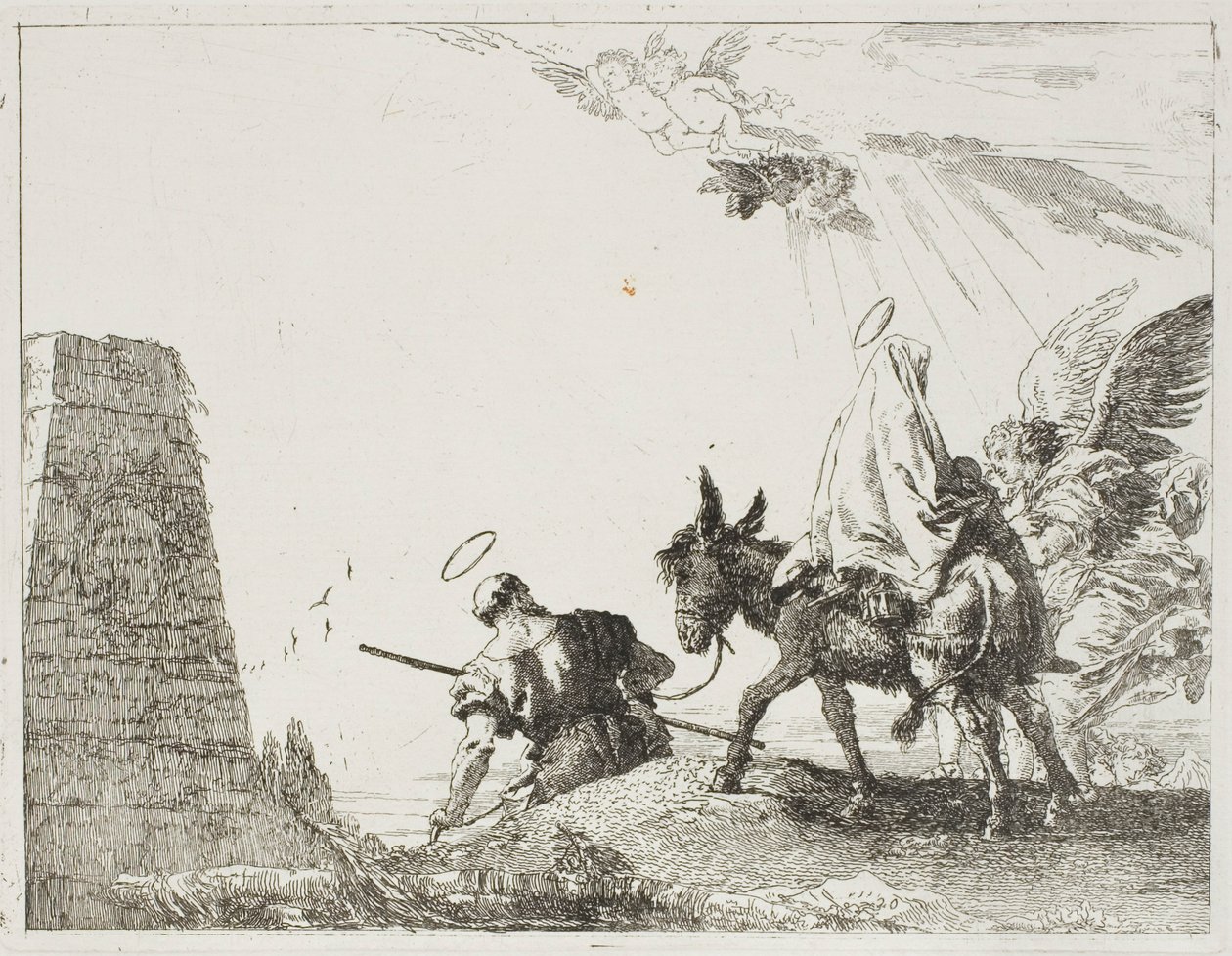 La Sacra Famiglia Passa vicino a una Piramide, tavola venti da La Fuga in Egitto da Giovanni Domenico Tiepolo