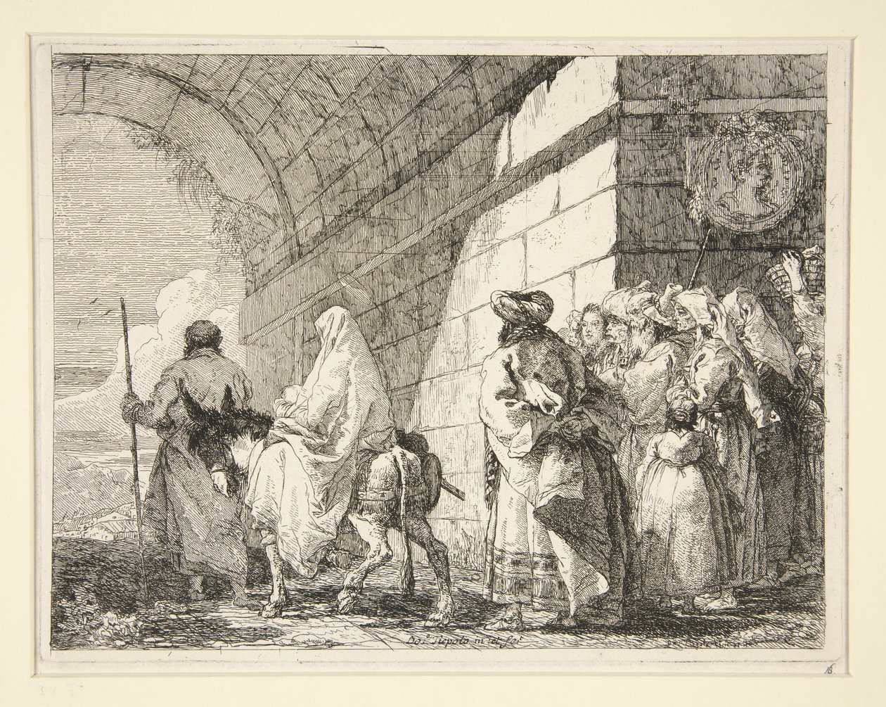 La Sacra Famiglia passa sotto un arco, uscendo da una porta della città, dalla serie Idee pittoresche sopra la fuga in Egitto da Giovanni Domenico Tiepolo