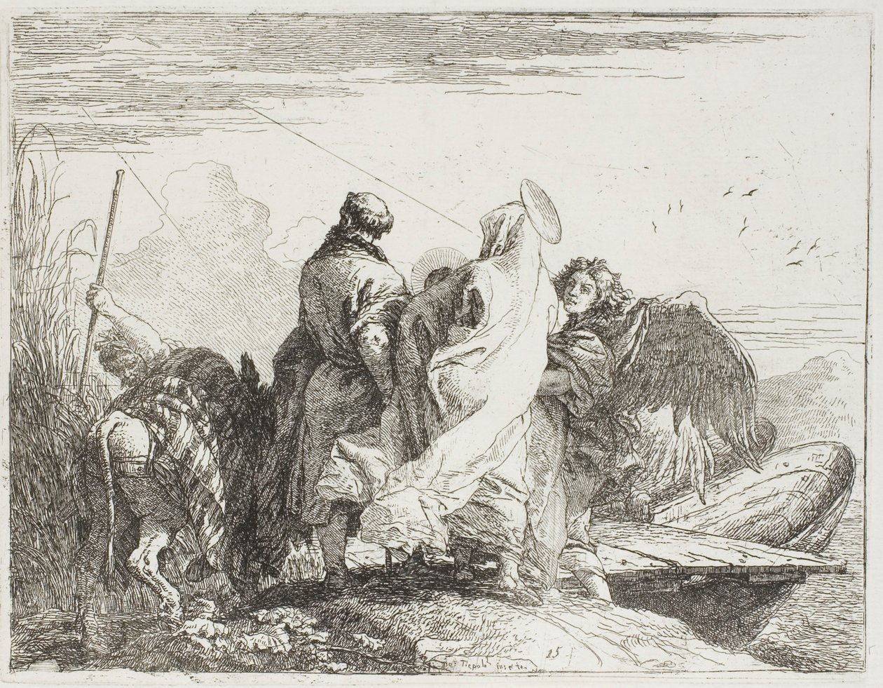La Sacra Famiglia scende dalla riva, tavola quindici da La fuga in Egitto da Giovanni Domenico Tiepolo