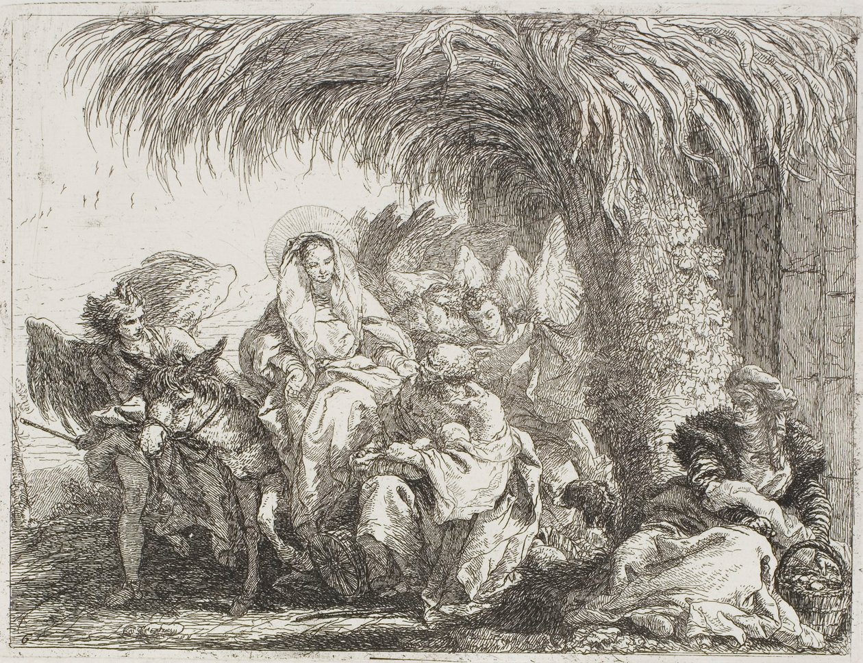 La Sacra Famiglia sotto una palma, tavola sei da La fuga in Egitto da Giovanni Domenico Tiepolo