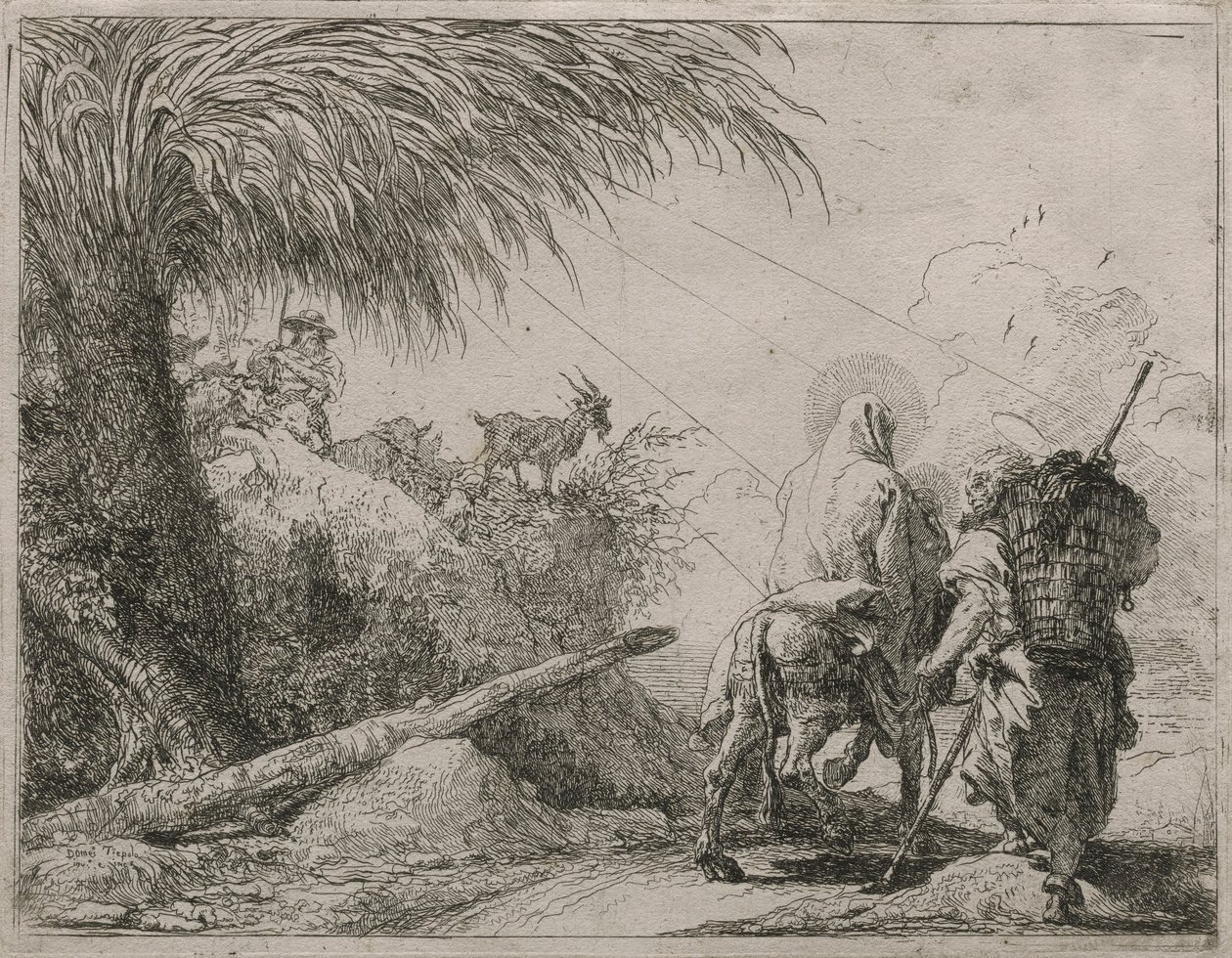 La Sacra Famiglia su un sentiero roccioso, dalla serie Idee pittoresche sulla fuga in Egitto da Giovanni Domenico Tiepolo
