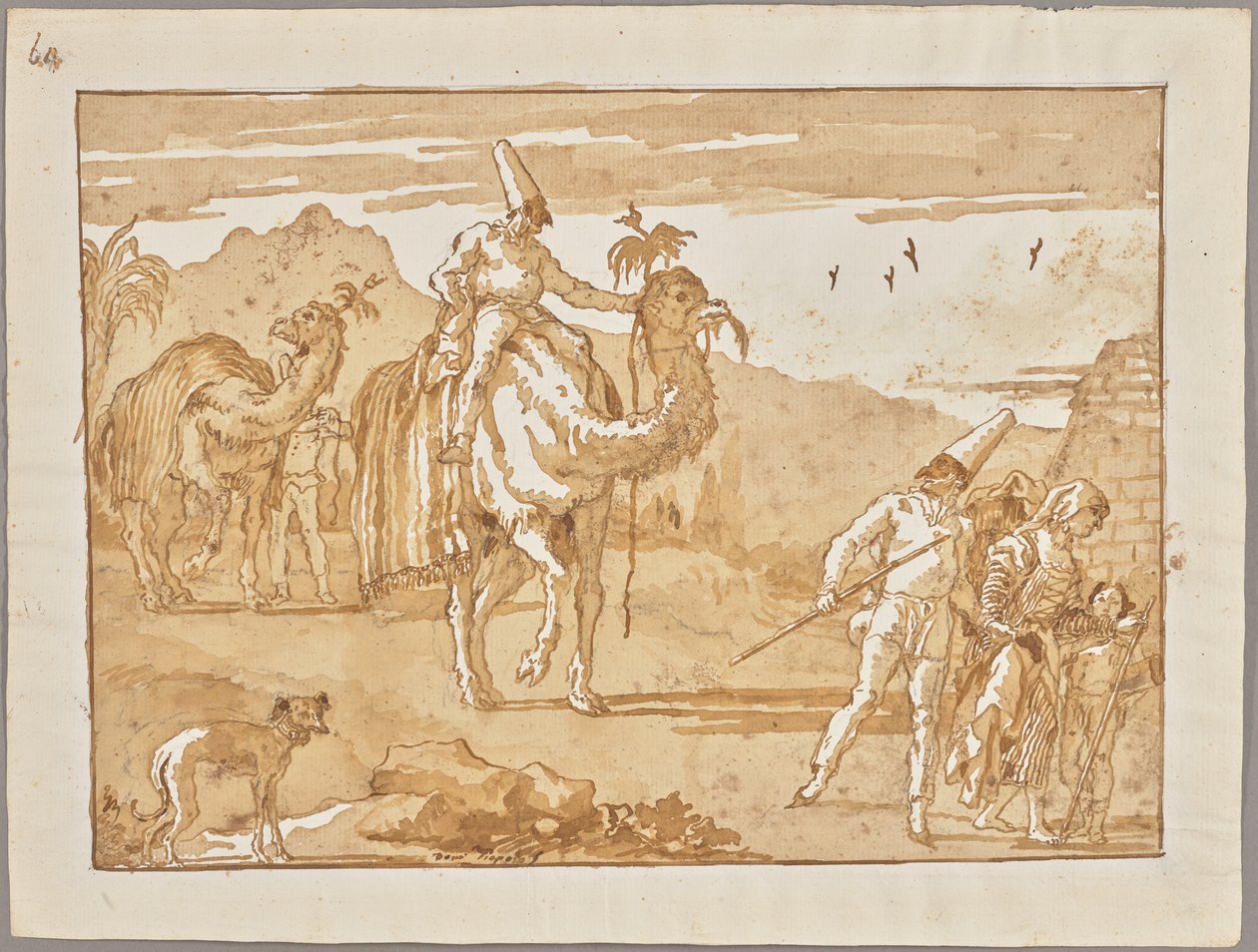 Der Punchinello reitet auf einem Kamel an der Spitze einer Karawane da Giovanni Domenico Tiepolo
