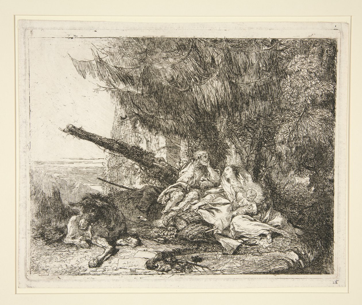 Il riposo durante la fuga in Egitto, dalla serie Idee pittoresche sopra la fuga in Egitto da Giovanni Domenico Tiepolo