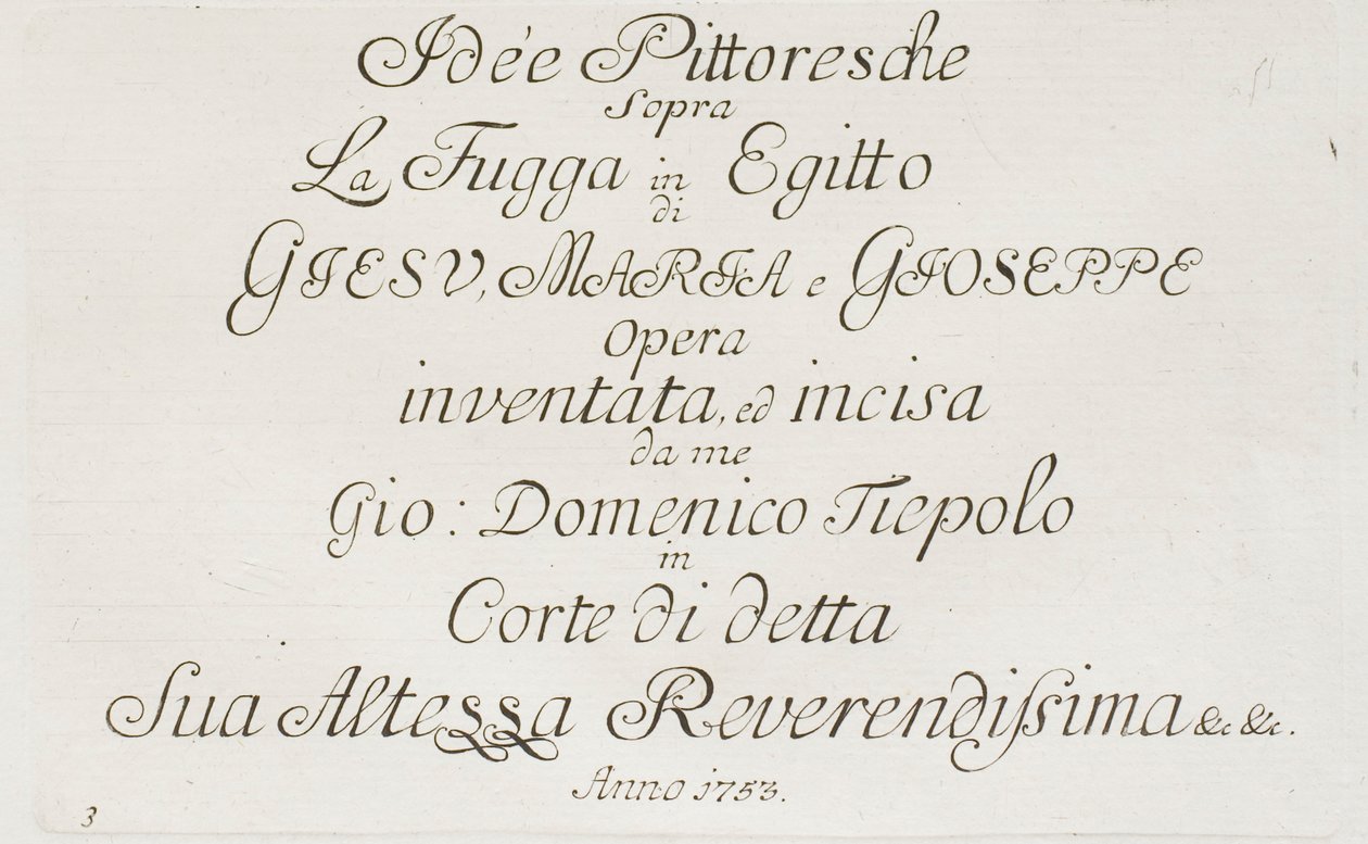 Frontespizio de La fuga in Egitto da Giovanni Domenico Tiepolo