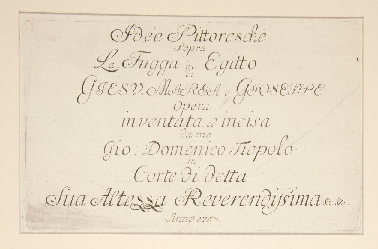 Pagina del titolo, dalla serie Idee pittoresche sopra la fuga in Egitto da Giovanni Domenico Tiepolo