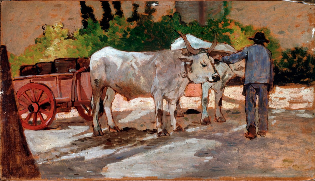 Carro con buoi e contadino da Giovanni Fattori