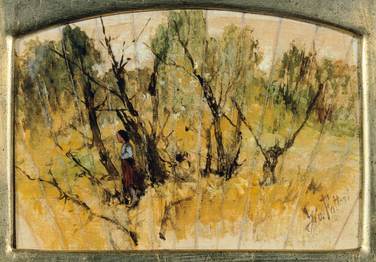 Foresta con una figura, lo studio di un ventaglio, di Giovanni Fattori da Giovanni Fattori