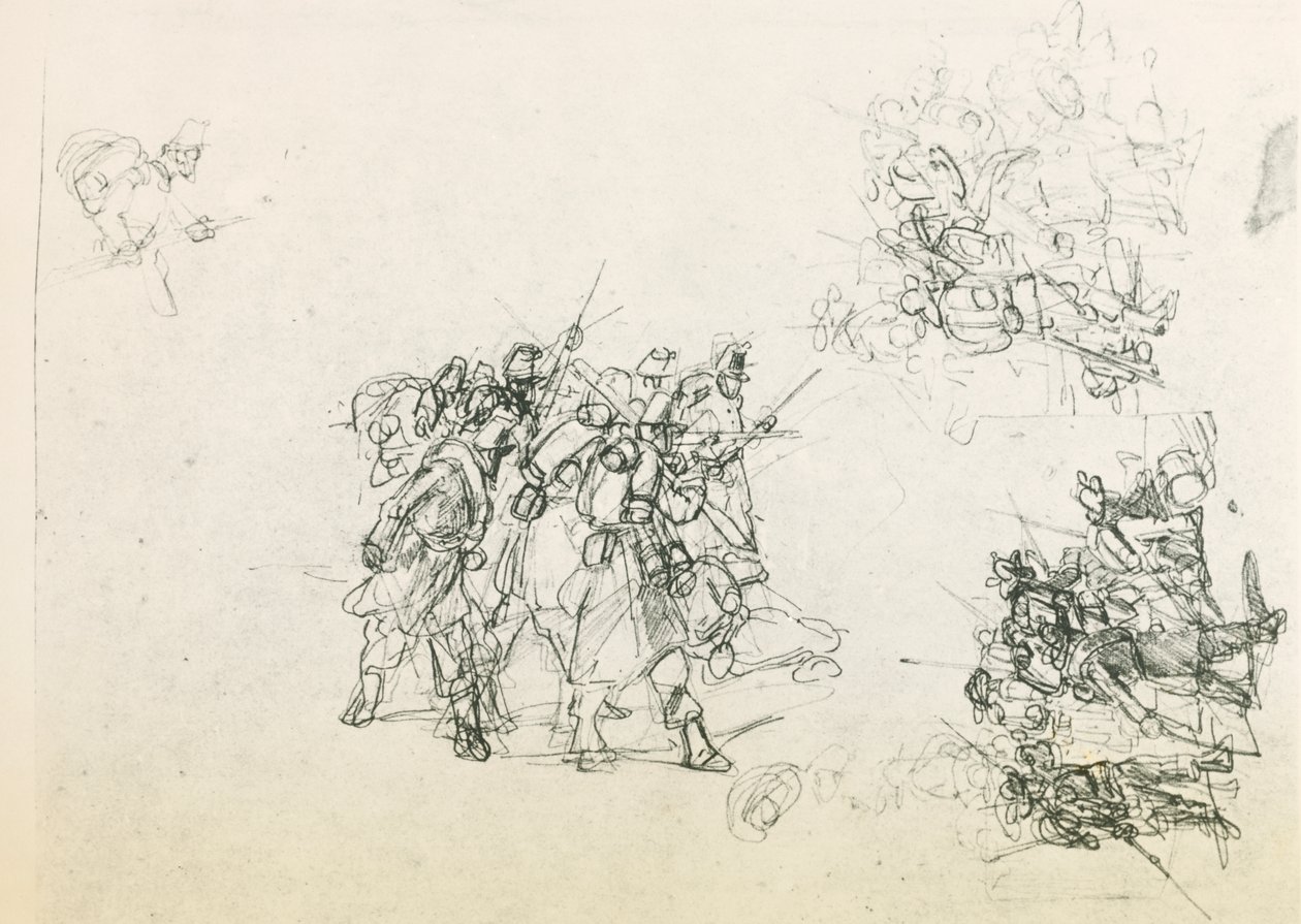 Tre schizzi per gruppi di soldati da Giovanni Fattori