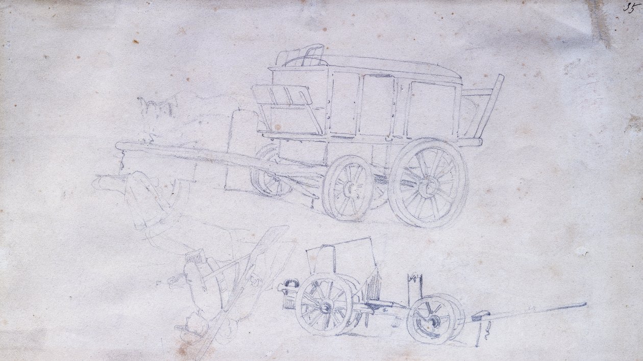 Due carri e due soldati da Giovanni Fattori