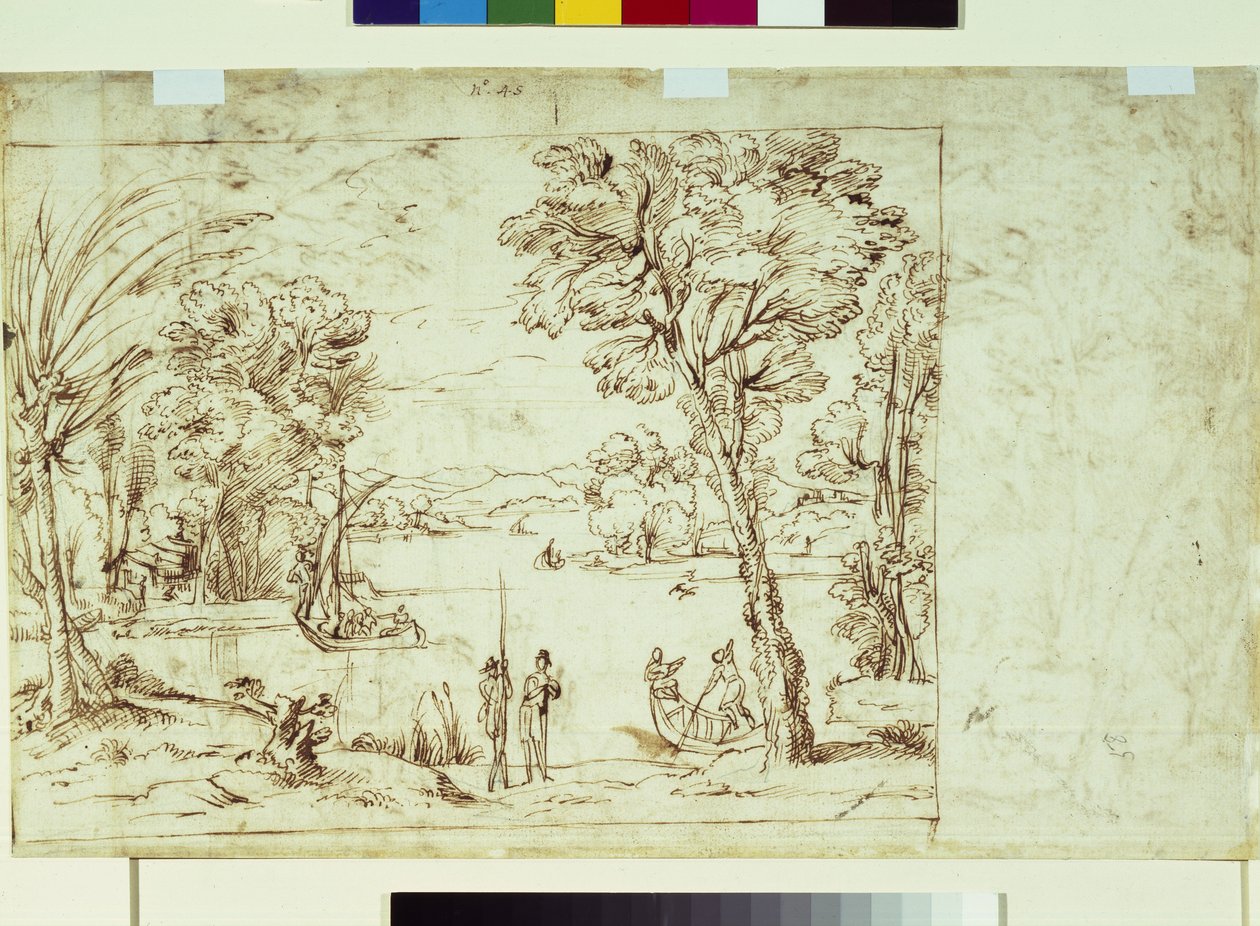 Paesaggio con figure su una riva del fiume da Giovanni Francesco Grimaldi