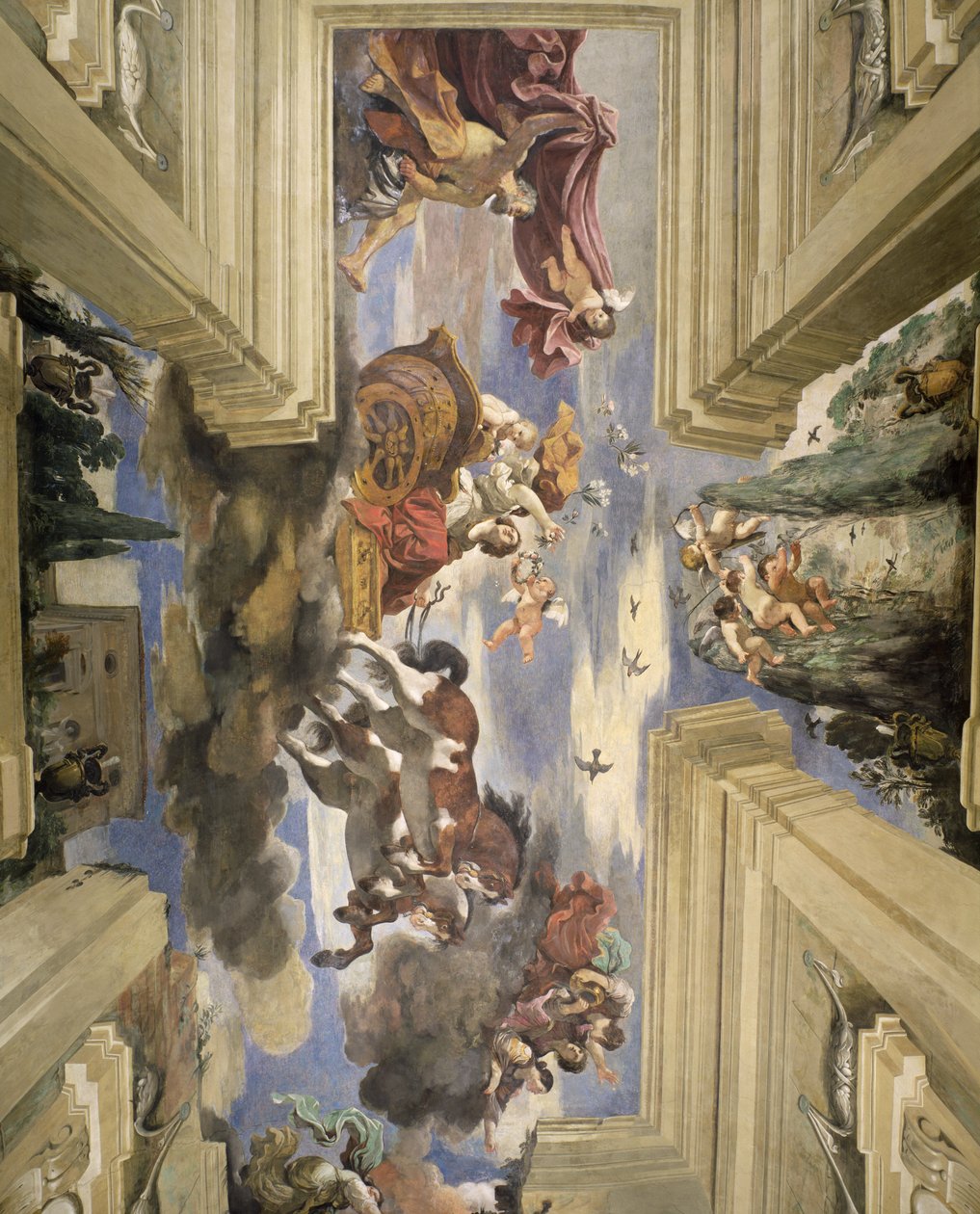 Sala di Aurora, dettaglio del soffitto raffigurante il carro dell