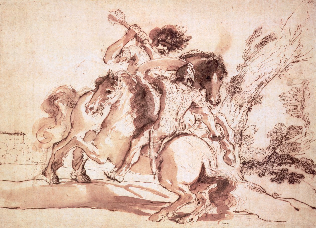 Due cavalieri che combattono da Giovanni Francesco Barbieri