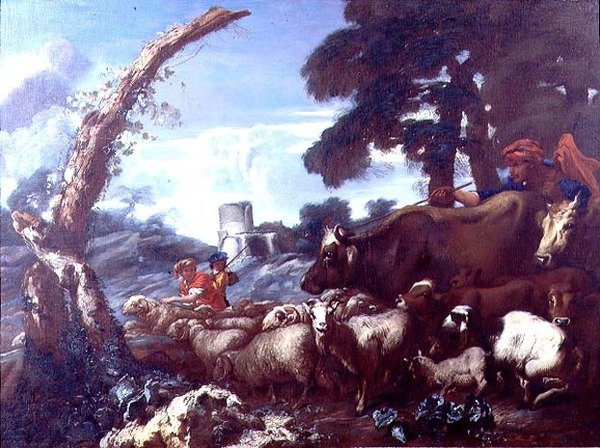 Contadini con bovini e pecore da Giovanni Francesco Castiglione