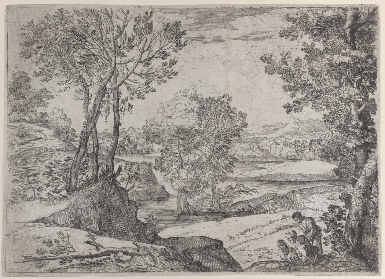 Una famiglia seduta vicino a un fiume, 1643 da Giovanni Francesco Grimaldi