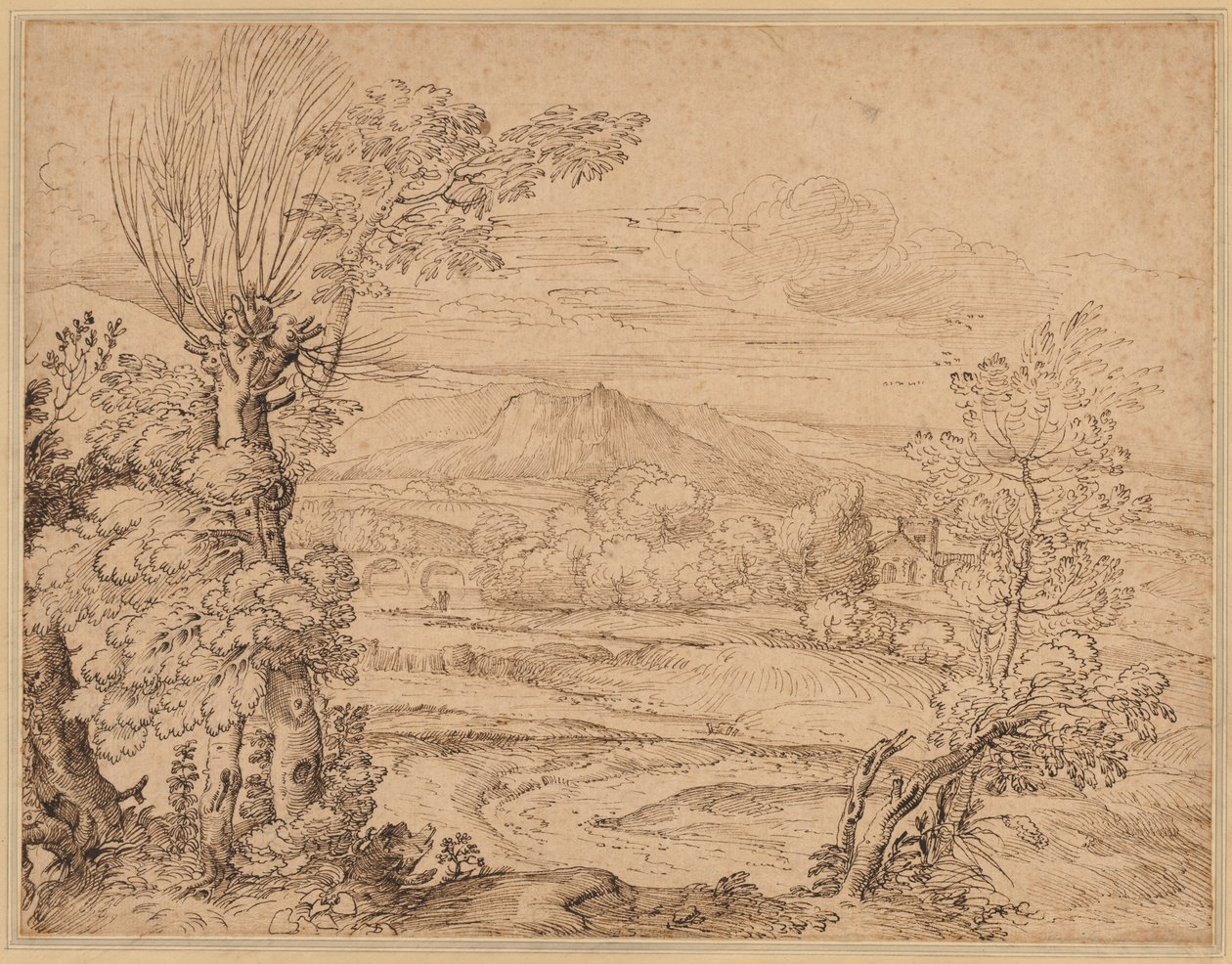 Paesaggio con un fiume e acquedotto, metà del 1600 da Giovanni Francesco Grimaldi