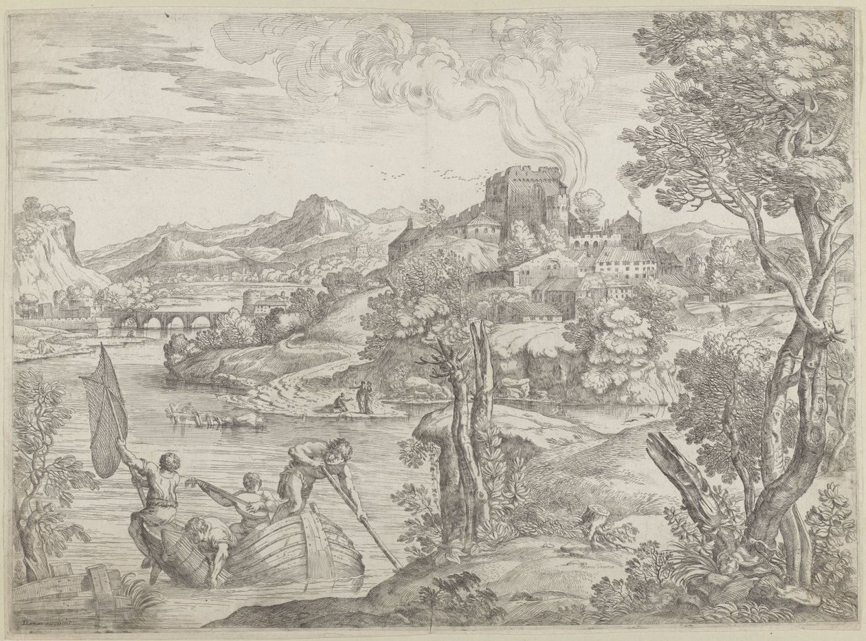 Paesaggio con suonatore di liuto da Giovanni Francesco Grimaldi