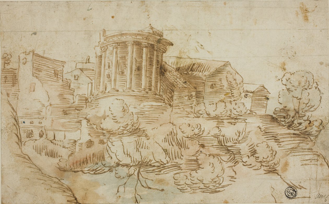 Vista del Tempio di Vesta, Tivoli da Giovanni Francesco Grimaldi