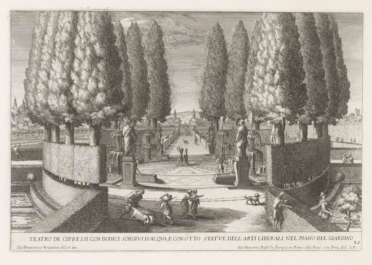 Cerchio di cipressi nei giardini della Villa d