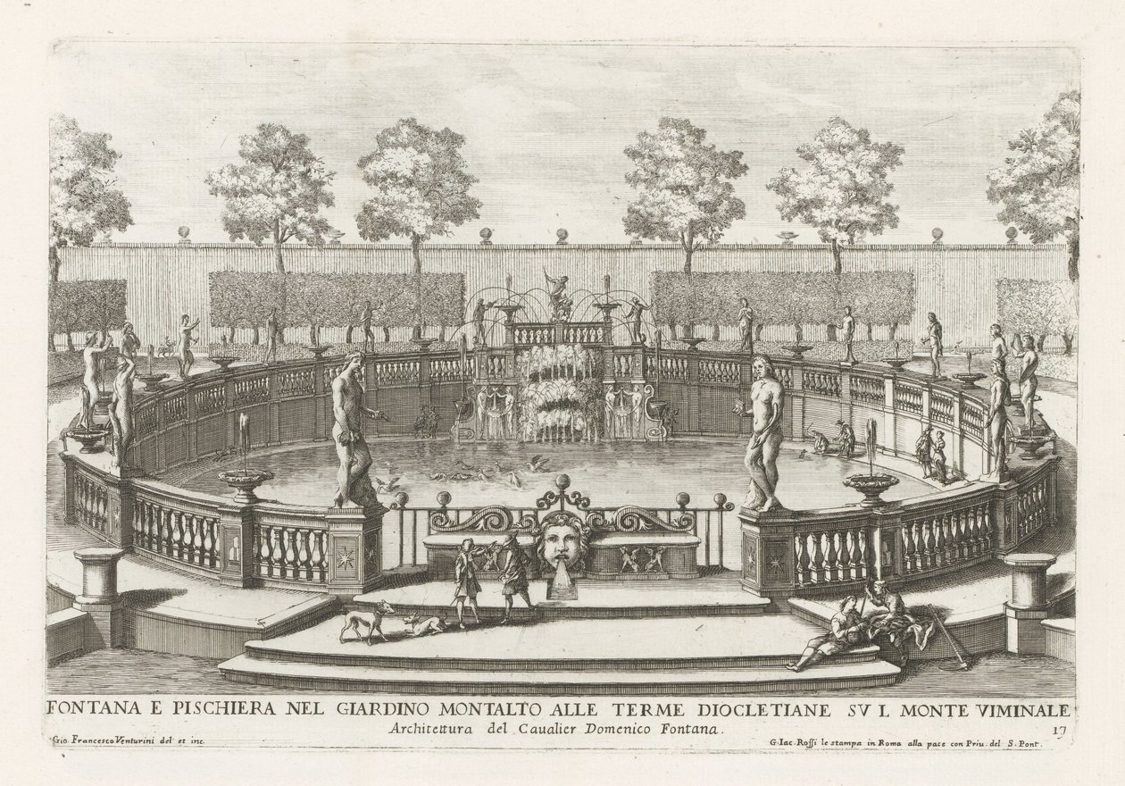 Fontana e laghetto nei giardini della Villa Montalto a Roma da Giovanni Francesco Venturini