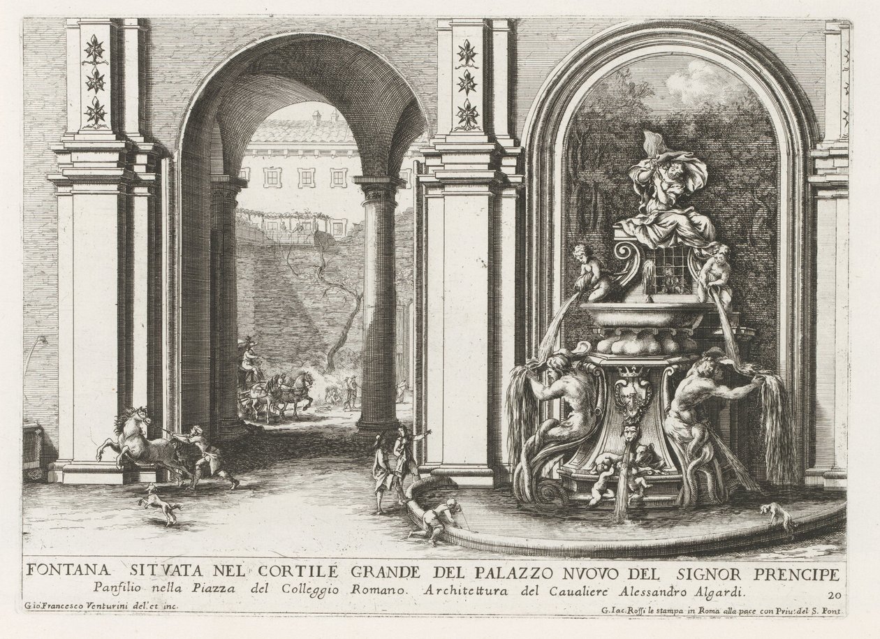 Fontana in un cortile del Palazzo Doria Pamphilj a Roma da Giovanni Francesco Venturini