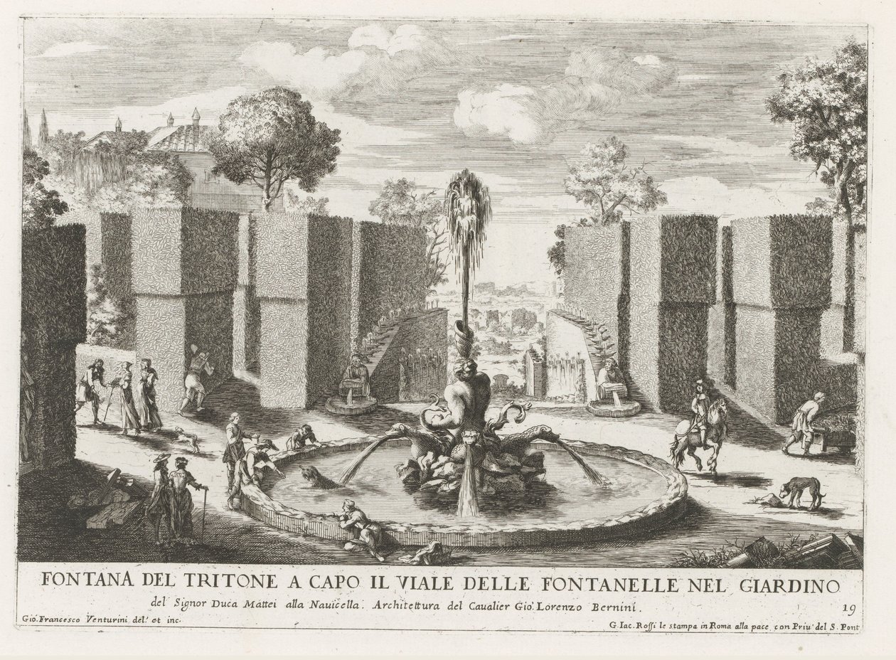 Fontana con tritone nei giardini di Villa Celimontana a Roma da Giovanni Francesco Venturini
