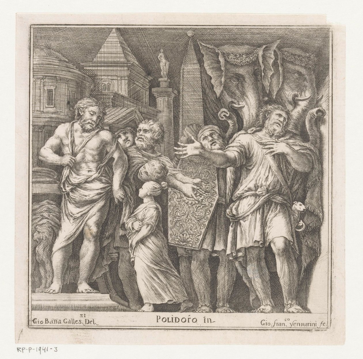 Gruppo di figure e due elefanti in una città da Giovanni Francesco Venturini