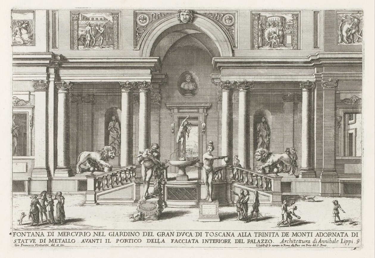 Loggia e giardino della Villa Medici a Roma (Le fontane nei palazzi e nei giardini di Roma) da Giovanni Francesco Venturini