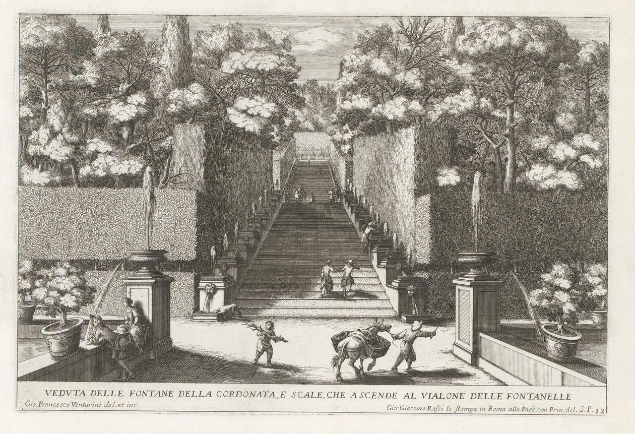 Scala con fontane nei giardini di Villa d