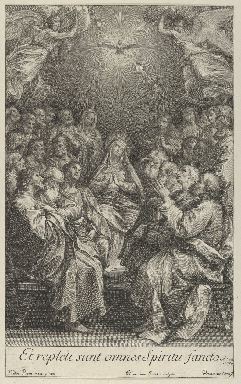 La Vergine con apostoli che guardano verso la Santa Colomba e due angeli, dopo Reni da Giovanni Girolamo Frezza