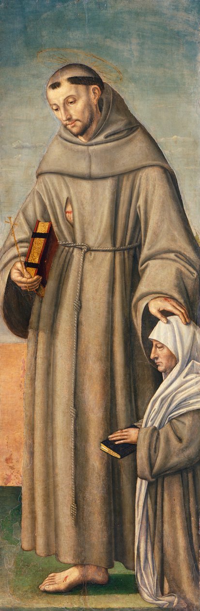 San Francesco e il Commissario, cerniera del trittico che raffigura la Natività con i santi Francesco e Bartolomeo con due donatori da Giovanni Girolamo Savoldo