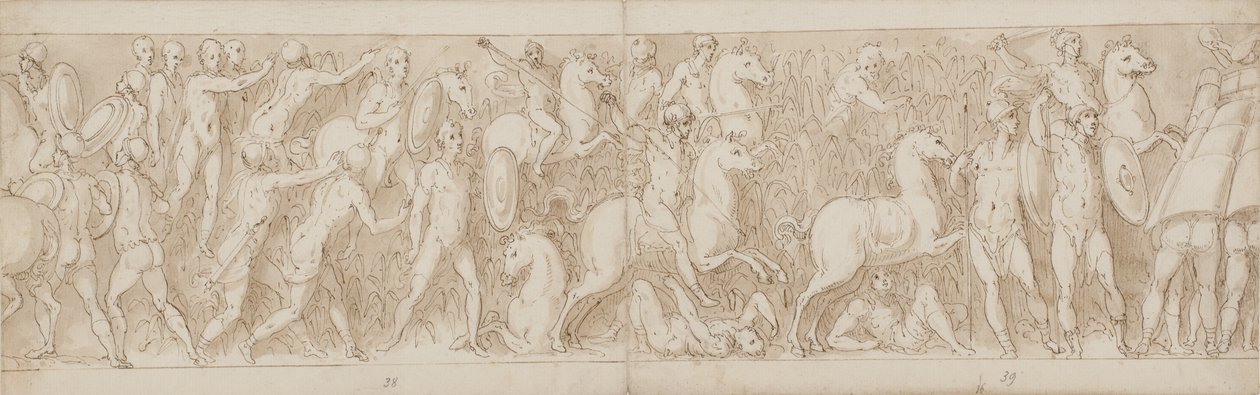 Fine di una parte restaurata della colonna (XLVII); i Sarmati sono inseguiti nella palude (XLVIII); i Romani attaccano una fortezza germanica (inizio di LIV) da Giovanni Guerra