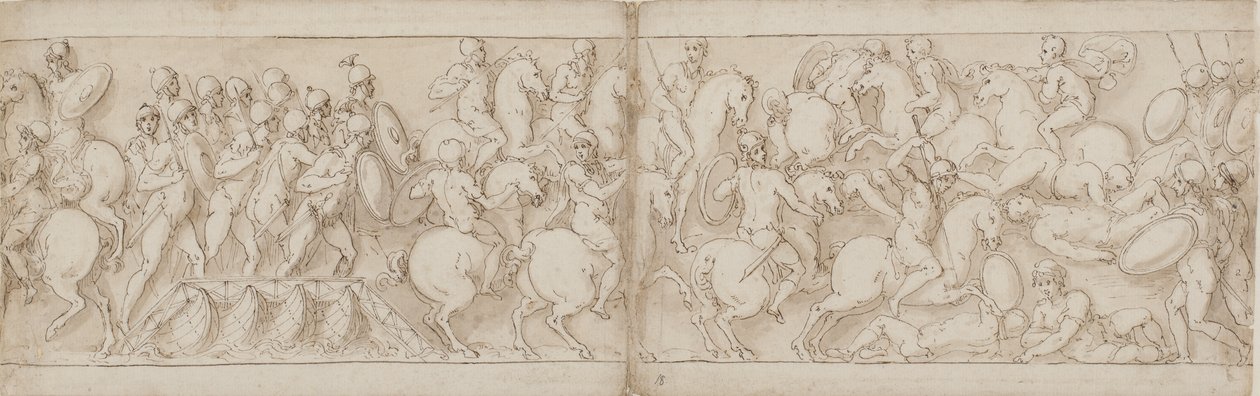 Marco Aurelio parte su un molo con fanteria e cavalleria (CVIII); i Sarmati sono respinti dai Romani avanzanti (CIX) da Giovanni Guerra