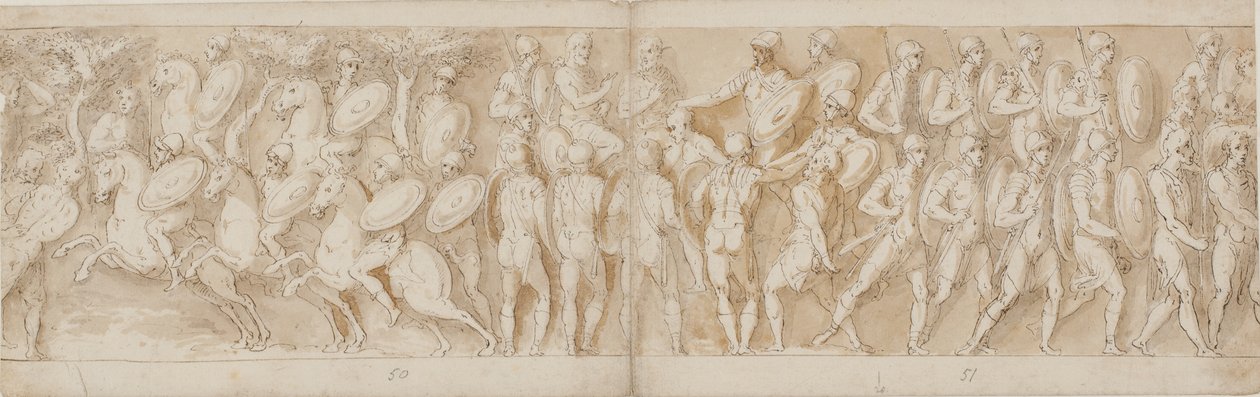 Cavalleria romana (LXV); una testa mozzata (interpretata come un prigioniero da Guerra) e un prigioniero tedesco sono portati davanti all