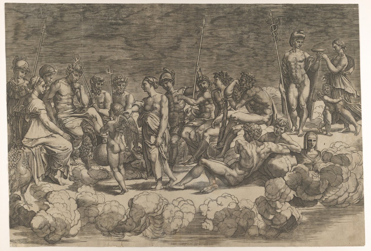 Assemblea degli Dei dopo la composizione del soffitto nella Loggia di Psiche, Villa Farnesina da Giovanni Jacopo Caraglio