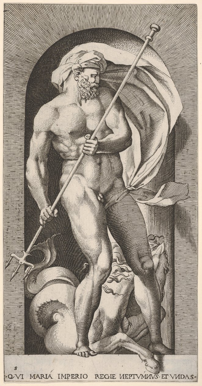 Nettuno in una nicchia con un tridente e un ippocampo da Giovanni Jacopo Caraglio