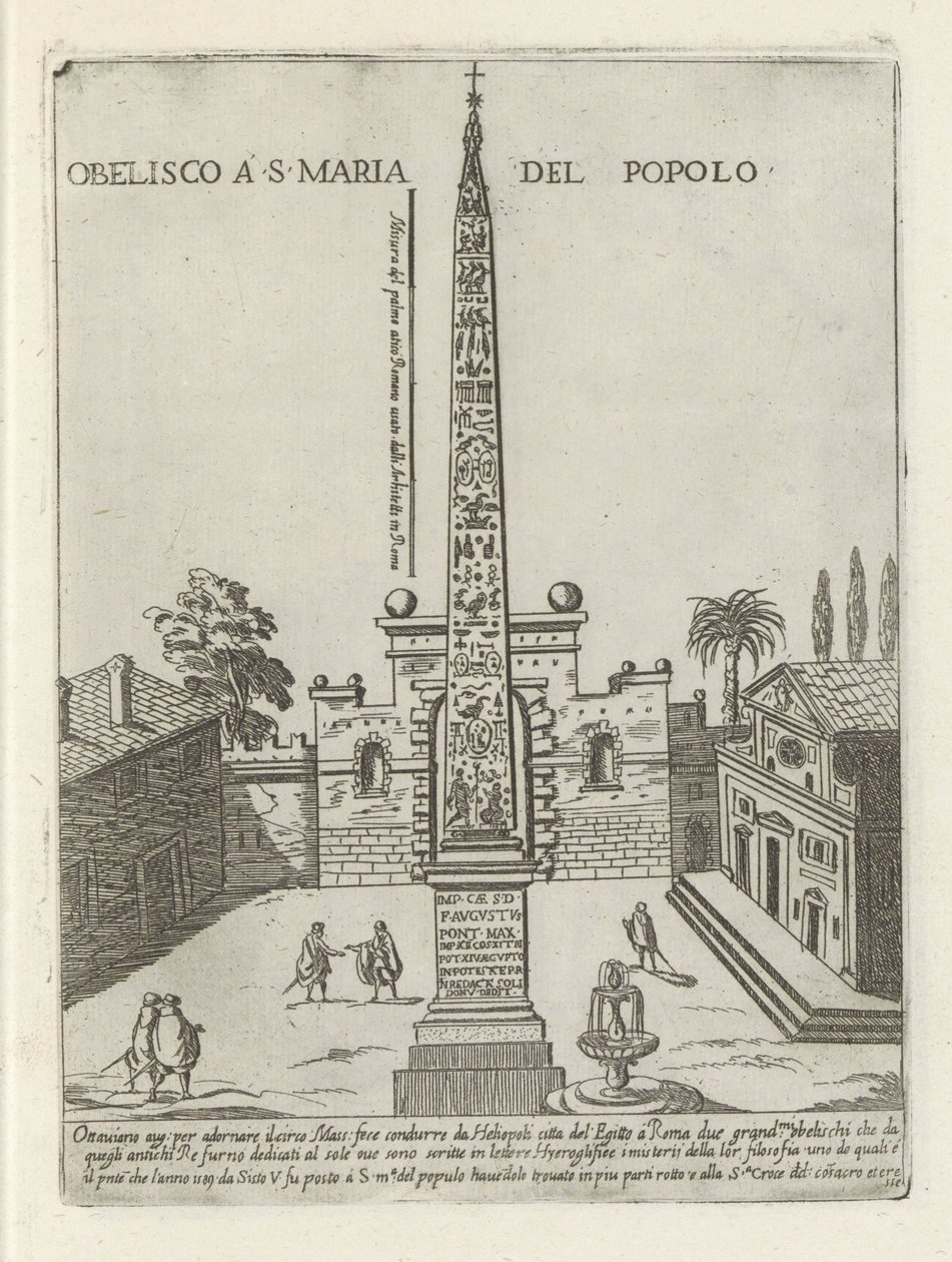 De Egyptische obelisk van Ramses II op Piazza del Popolo te Rome da Giovanni Maggi